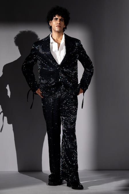 Nikita Mhaisalkar Holographic Stripe Embroidered Suit & Pant Set 