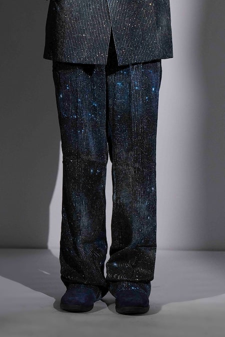 Nikita Mhaisalkar_Blue Georgette Sequins Galaxy Print Suit And Pant Set _Online_at_Aza_Fashions