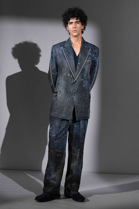 Buy_Nikita Mhaisalkar_Blue Georgette Sequins Galaxy Print Suit And Pant Set _Online_at_Aza_Fashions
