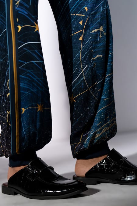 Buy Nikita Mhaisalkar Blue Georgette Star Galaxy Print Bomber Shirt And Pant Set Online at Aza Fashions Buy_Nikita Mhaisalkar_Blue Georgette Star Galaxy Print Bomber Shirt And Pant Set _Online_at_Aza_Fashions