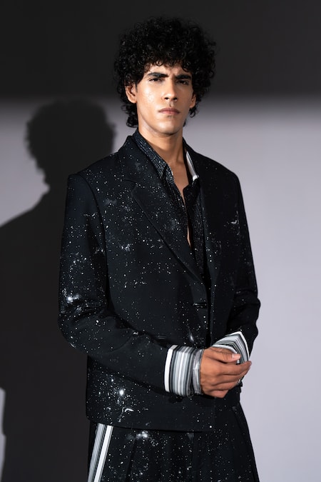 Buy_Nikita Mhaisalkar_Black Georgette Sequins Galaxy Print Shirt 