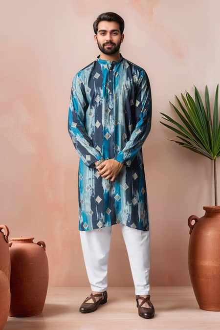 Arihant Rai Sinha Blue Modal, Silk Printed Kurta And Salwar Set 