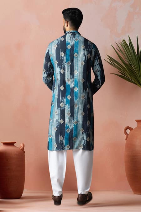 Shop Arihant Rai Sinha Blue Modal, Silk Printed Kurta And Salwar Set at Aza Fashions Shop_Arihant Rai Sinha_Blue Modal, Silk Printed Kurta And Salwar Set _at_Aza_Fashions