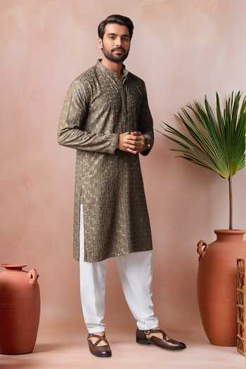 Shop Arihant Rai Sinha Green Rayon, Silk Embroidery Geometric Kurta And Salwar Set Online at Aza Fashions Shop_Arihant Rai Sinha_Green Rayon, Silk Embroidery Geometric Kurta And Salwar Set _Online_at_Aza_Fashions