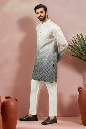 Arihant Rai Sinha Cream Cotton, Silk Embroidery, Foil Printing Ombre Kurta Set Online at Aza Fashions Arihant Rai Sinha_Cream Cotton, Silk Embroidery, Foil Printing Ombre Kurta Set _Online_at_Aza_Fashions