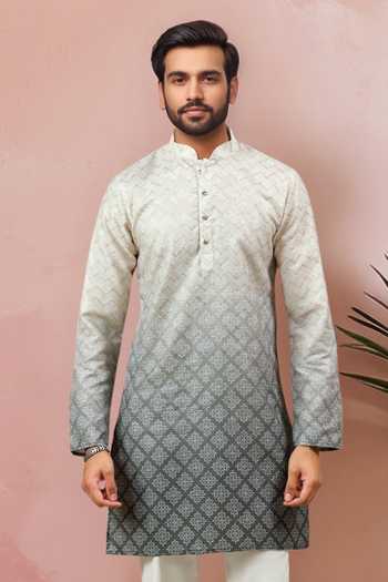Shop Arihant Rai Sinha Cream Cotton, Silk Embroidery, Foil Printing Ombre Kurta Set Online at Aza Fashions Shop_Arihant Rai Sinha_Cream Cotton, Silk Embroidery, Foil Printing Ombre Kurta Set _Online_at_Aza_Fashions