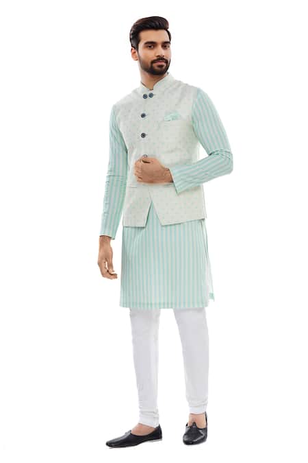 Nautanky Green Cotton Cutdana, Beads Polka Dot Bundi