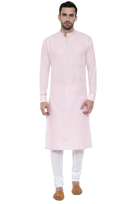 Mayank Modi - Men Pink Linen Mandarin Collar Kurta Set 
