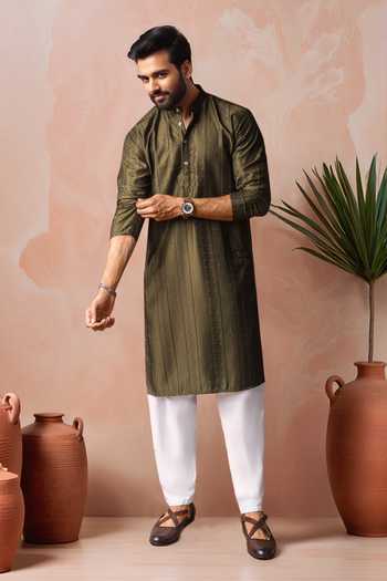 Shop Arihant Rai Sinha Green Rayon Embroidery Striped Kurta And Salwar Set Online at Aza Fashions Shop_Arihant Rai Sinha_Green Rayon Embroidery Striped Kurta And Salwar Set _Online_at_Aza_Fashions