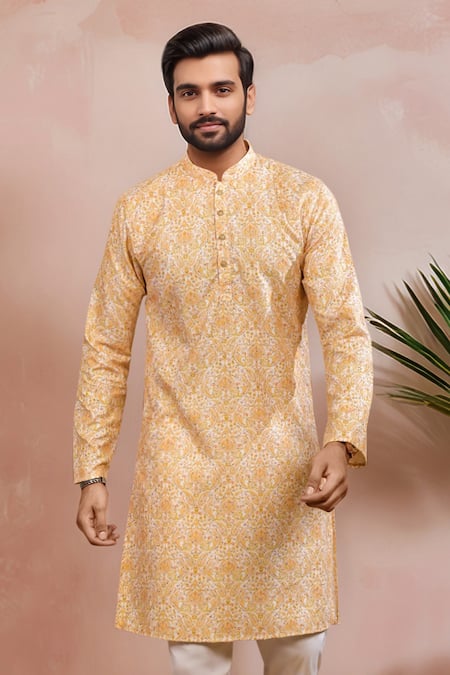 Buy Arihant Rai Sinha Mustard Silk Floral Pattern Kurta And Pant Set Online at Aza Fashions Buy_Arihant Rai Sinha_Mustard Silk Floral Pattern Kurta And Pant Set _Online_at_Aza_Fashions
