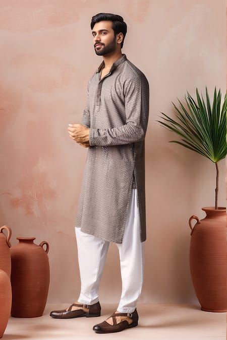 Shop_Arihant Rai Sinha_Gray Rayon, Silk Embroidery Thread Kurta And Salwar Set _Online_at_Aza_Fashions