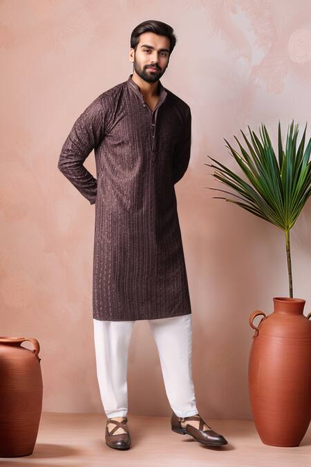 Shop_Arihant Rai Sinha_Brown Rayon, Silk Embroidery Thread Kurta And Salwar Set _Online_at_Aza_Fashions