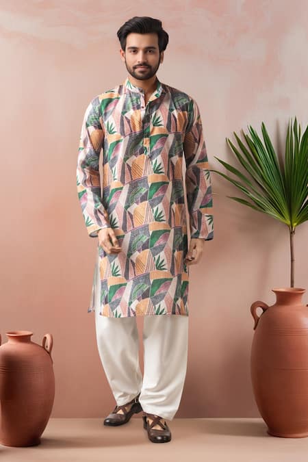 Arihant Rai Sinha Printed Linen Kurta & Art Silk Salwar Set 