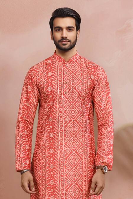 Shop_Arihant Rai Sinha_Orange Cotton, Silk Butti Print Kurta Set _Online_at_Aza_Fashions