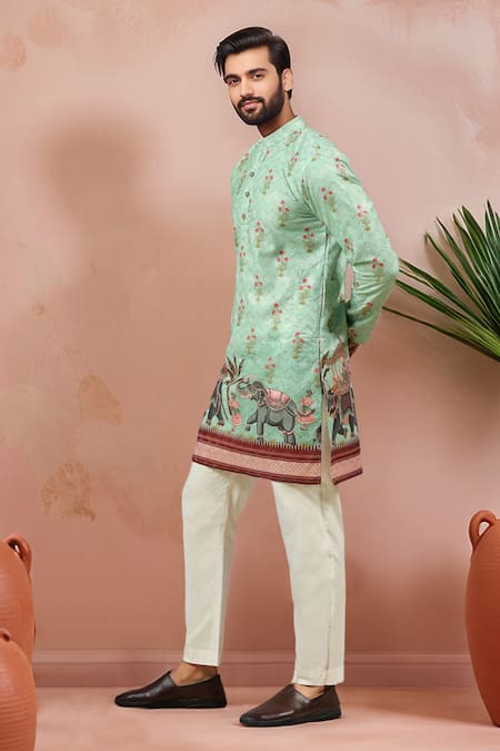 Buy Arihant Rai Sinha Green Cotton Embroidery, Foil Digital Printed Elephant Motif Kurta And Pant Set Online at Aza Fashions Buy_Arihant Rai Sinha_Green Cotton Embroidery, Foil Digital Printed Elephant Motif Kurta And Pant Set _Online_at_Aza_Fashions