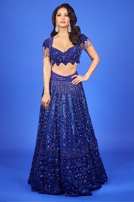 Archana Kochhar Cobalt Blue Embroidered Lehenga Set 