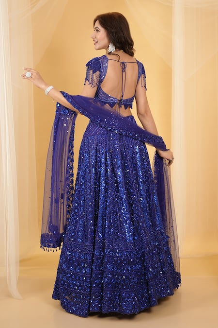 Archana Kochhar Cobalt Blue Embroidered Lehenga Set 