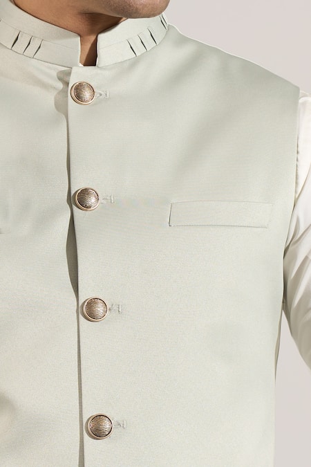 Shop_Rng Safawala_Green Terrycloth Embroidery, Studs Pin Tuck Pattern Bundi _Online_at_Aza_Fashions