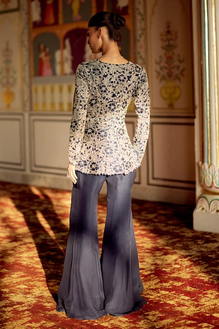 Charu And Vasundhara Karina Embroidered Peplum Kurta & Sharara Set 