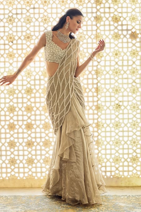 Charu And Vasundhara Karolina Ruffle Pre-Draped Saree With Blouse 
