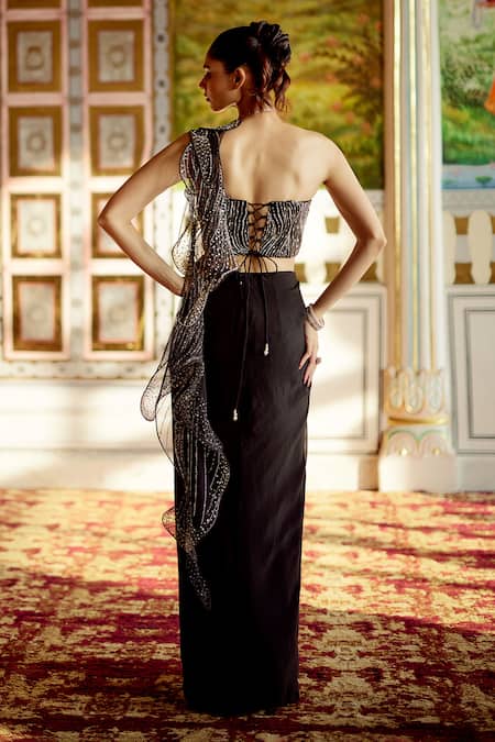 Charu And Vasundhara Karla Embellished Corset With Pre-Draped Saree 