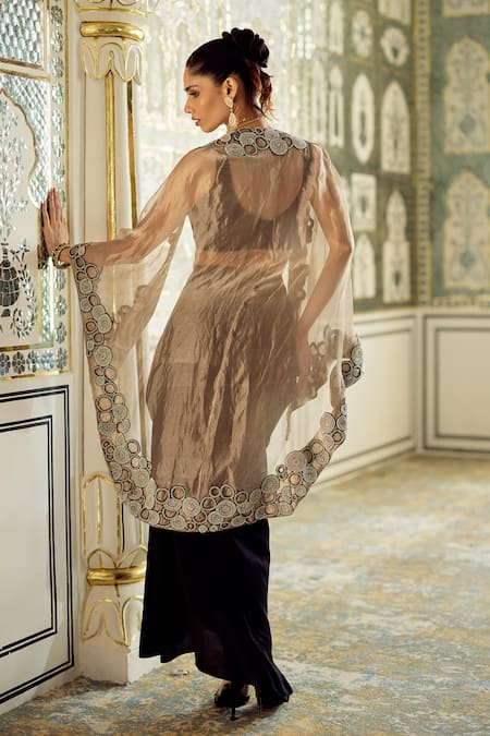 Charu And Vasundhara Kainna Embroidered Circular Motif Cape Skirt Set 