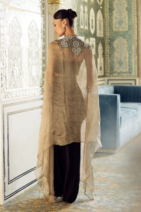 Charu And Vasundhara Kayden Tissue Embellished Cape Skirt Set 