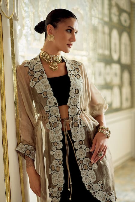 Charu And Vasundhara Kimiko Embroidered Cape Skirt Set 