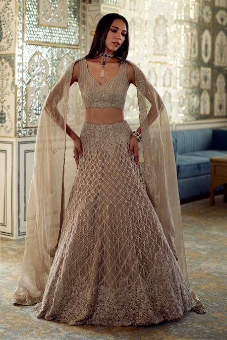 Charu And Vasundhara Kourtney Geometric Embroidered Lehenga Set 