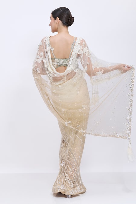 Dilnaz Shaded Net Hand Embroidered Saree  