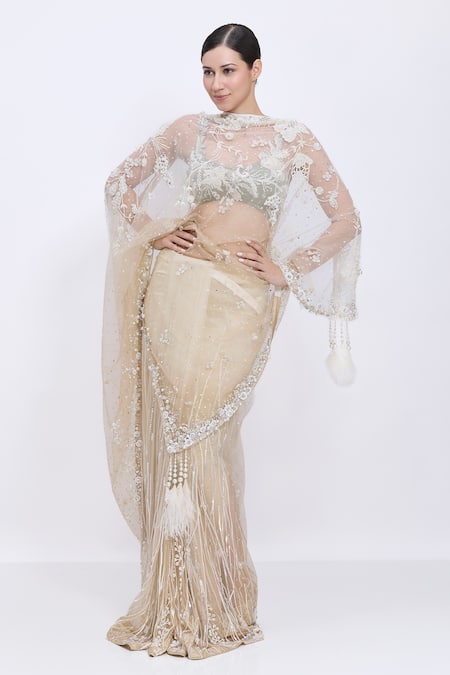 Dilnaz Shaded Net Hand Embroidered Saree  