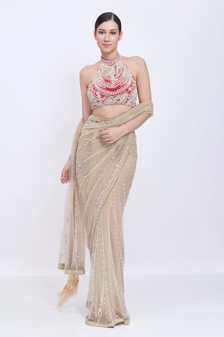 Dilnaz Pearl Line Hand Embroidered Saree  