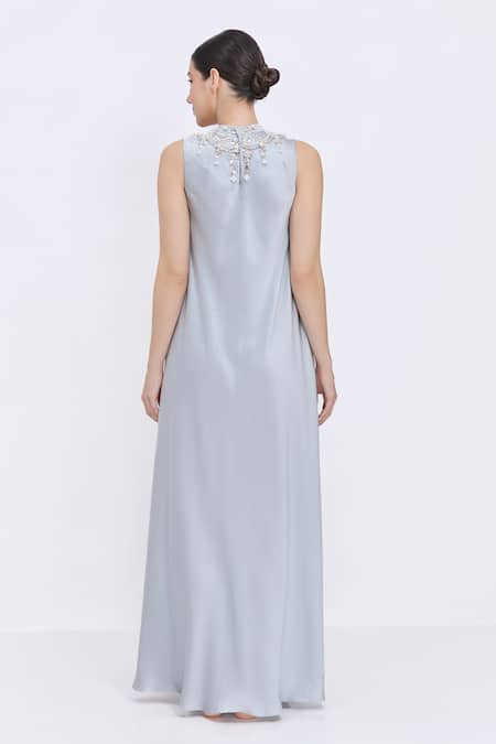 Dilnaz Jewel Neck Bias Gown 