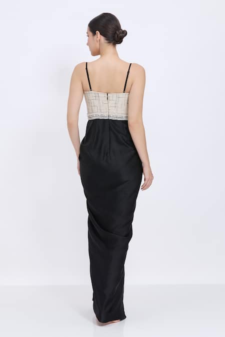 Dilnaz Tweed Corset Jewel Belt Draped Gown 