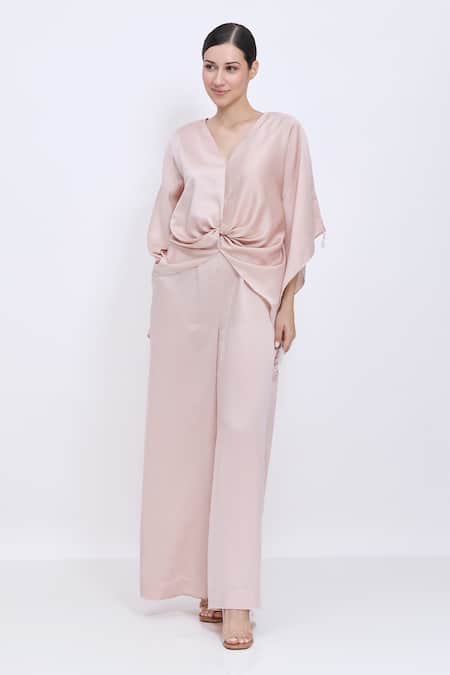 Dilnaz Plain Draped Kaftan & Jumpsuit Set 