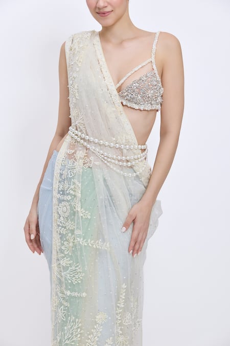 Dilnaz_Multi Color Net, Satin Sequins, Embroidery Floral Saree _Online_at_Aza_Fashions