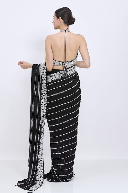 Shop Dilnaz Black Net, Polyester, Satin Embroidery, Beads Halter Neck Pearl Blouse at Aza Fashions Shop_Dilnaz_Black Net, Polyester, Satin Embroidery, Beads Halter Neck Pearl Blouse _at_Aza_Fashions