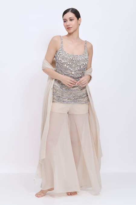 Dilnaz Hand Embroidered Jewel Neck Kurta Sharara Set 