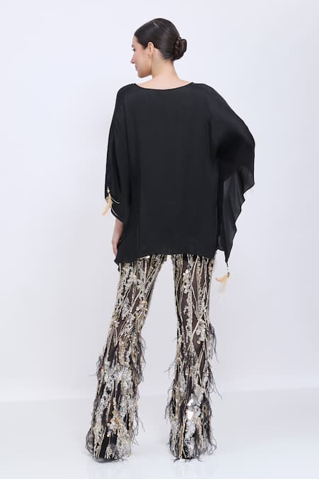 Dilnaz Heavy Disco Acrylic Feather Fringed Trouser 