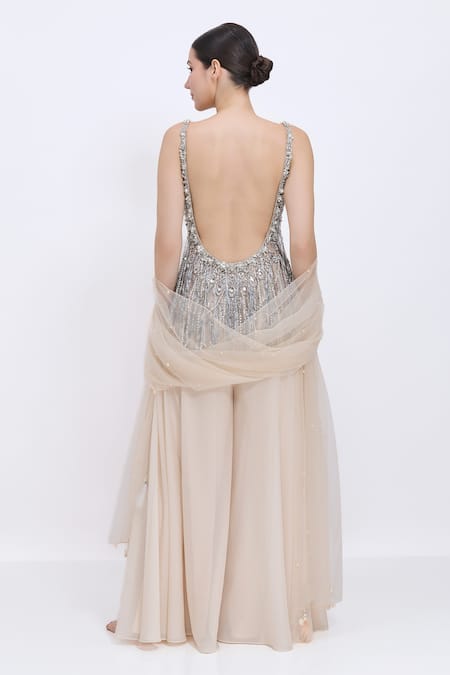 Dilnaz Jewel Sequin Fringed Kurta Gharara Set 