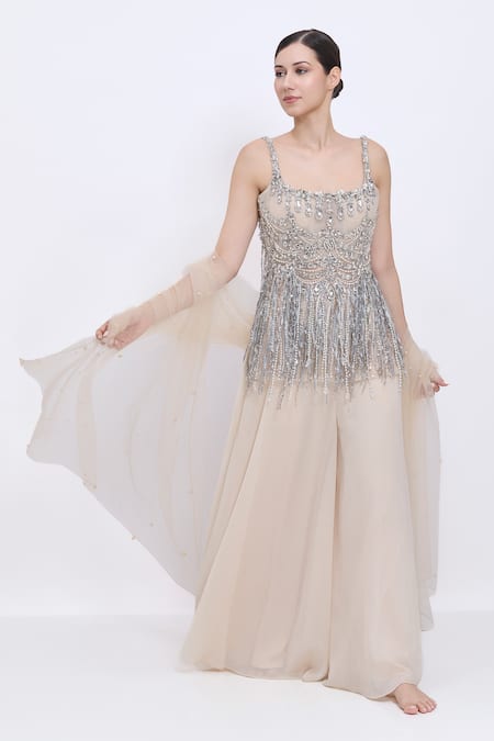 Dilnaz Jewel Sequin Fringed Kurta Gharara Set 