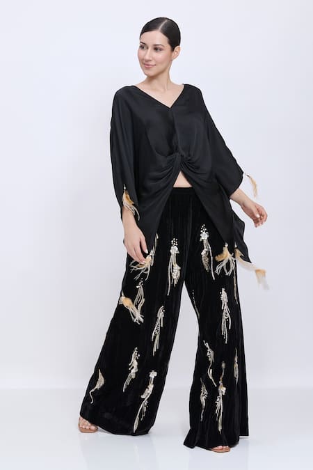 Dilnaz Crushed Velvet Sequin Squiggles Palazzo 