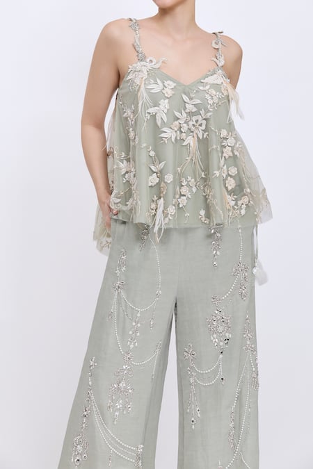 Buy Dilnaz Gray Net, Polyester, Satin Embroidery, Cut Work, Parsi Gara And Cutwork Strap Top Online at Aza Fashions Buy_Dilnaz_Gray Net, Polyester, Satin Embroidery, Cut Work, Parsi Gara And Cutwork Strap Top _Online_at_Aza_Fashions