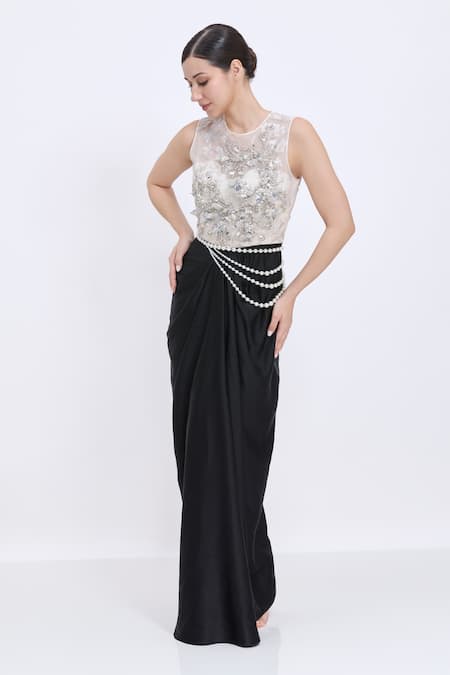 Buy_Dilnaz_Ivory Pearls Asymmetric Cascades Belt _Online_at_Aza_Fashions