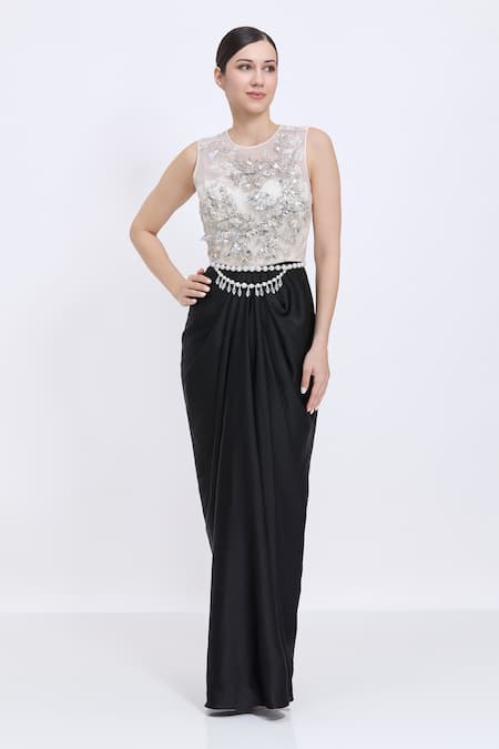 Dilnaz Pearl & Crystal Drop Cascade Belt 