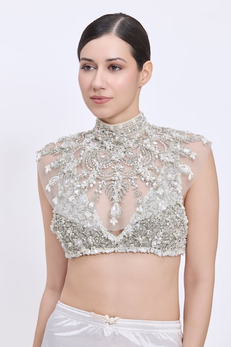 Dilnaz Hand Embroidered High Neck Blouse 