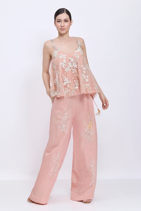 Dilnaz Sequin Ferns Hand Embroidered Palazzo 