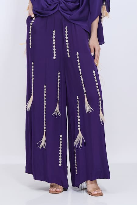 Buy Dilnaz Purple Satin Tassels, Sequins, Feathers Draped Kaftan And Embroidered Jumpsuit Set Online at Aza Fashions Buy_Dilnaz_Purple Satin Tassels, Sequins, Feathers Draped Kaftan And Embroidered Jumpsuit Set _Online_at_Aza_Fashions