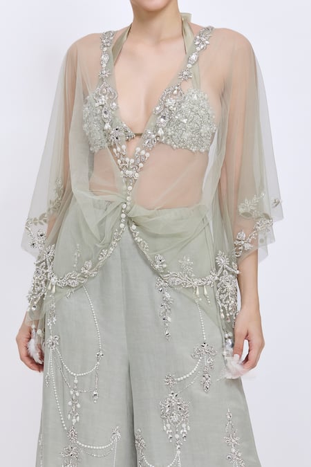 Buy Dilnaz Gray Net Sequins, Stones, Embroidery V-, Halter Necklace Kaftan Online at Aza Fashions Buy_Dilnaz_Gray Net Sequins, Stones, Embroidery V-, Halter Necklace Kaftan _Online_at_Aza_Fashions