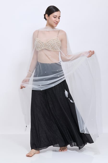 Dilnaz Hand Embroidered Pearl Sprinkling Dupatta 